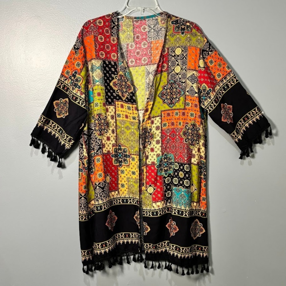 Kimono Cardigan Unbranded Wmns XL Multi Patchwork Polyester Boho Tassel Festival